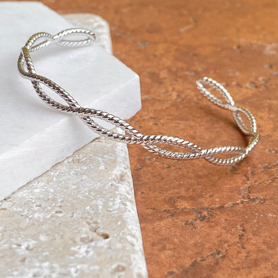 14KT White Gold Rope Twist Cuff Bangle Bracelet, 14KT White Gold Rope Twist Cuff Bangle Bracelet - Legacy Saint Jewelry