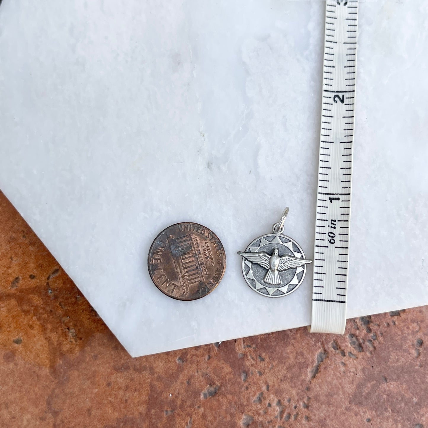 Sterling Silver Antiqued Holy Spirit Round Medal Pendant