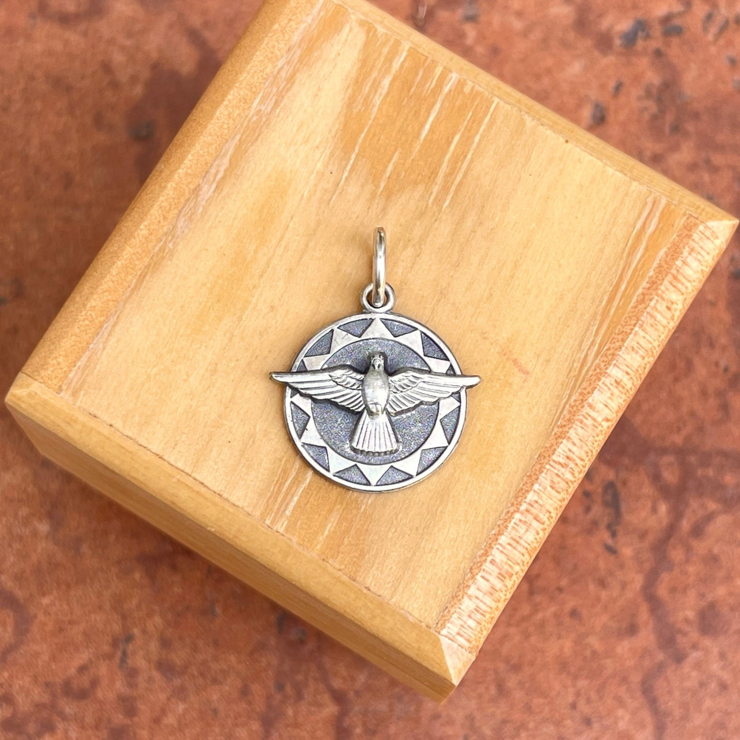 Sterling Silver Antiqued Holy Spirit Round Medal Pendant