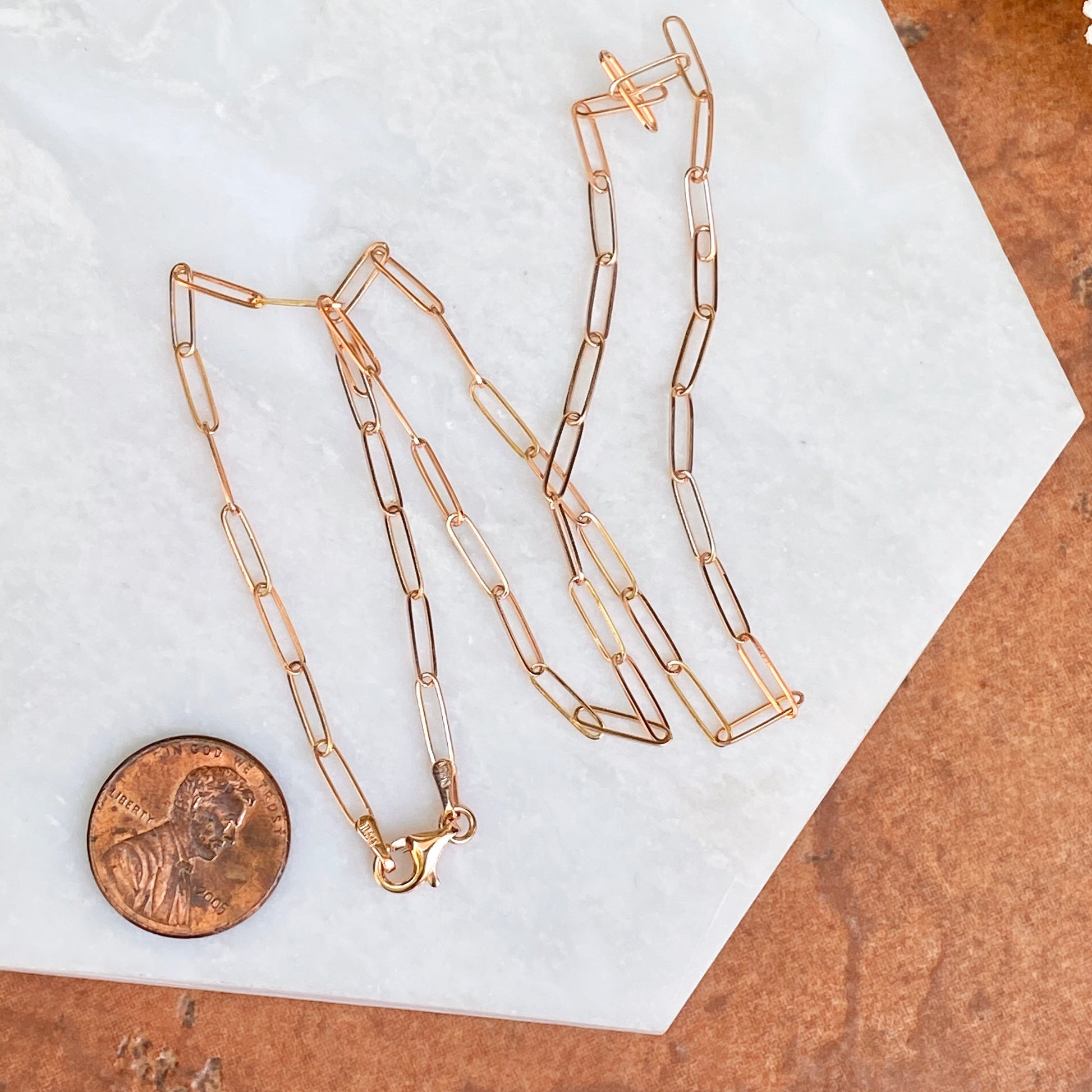 14KT Rose Gold Polished Open Paper Clip Chain Link Necklace 2.6mm, 14KT Rose Gold Polished Open Paper Clip Chain Link Necklace 2.6mm - Legacy Saint Jewelry