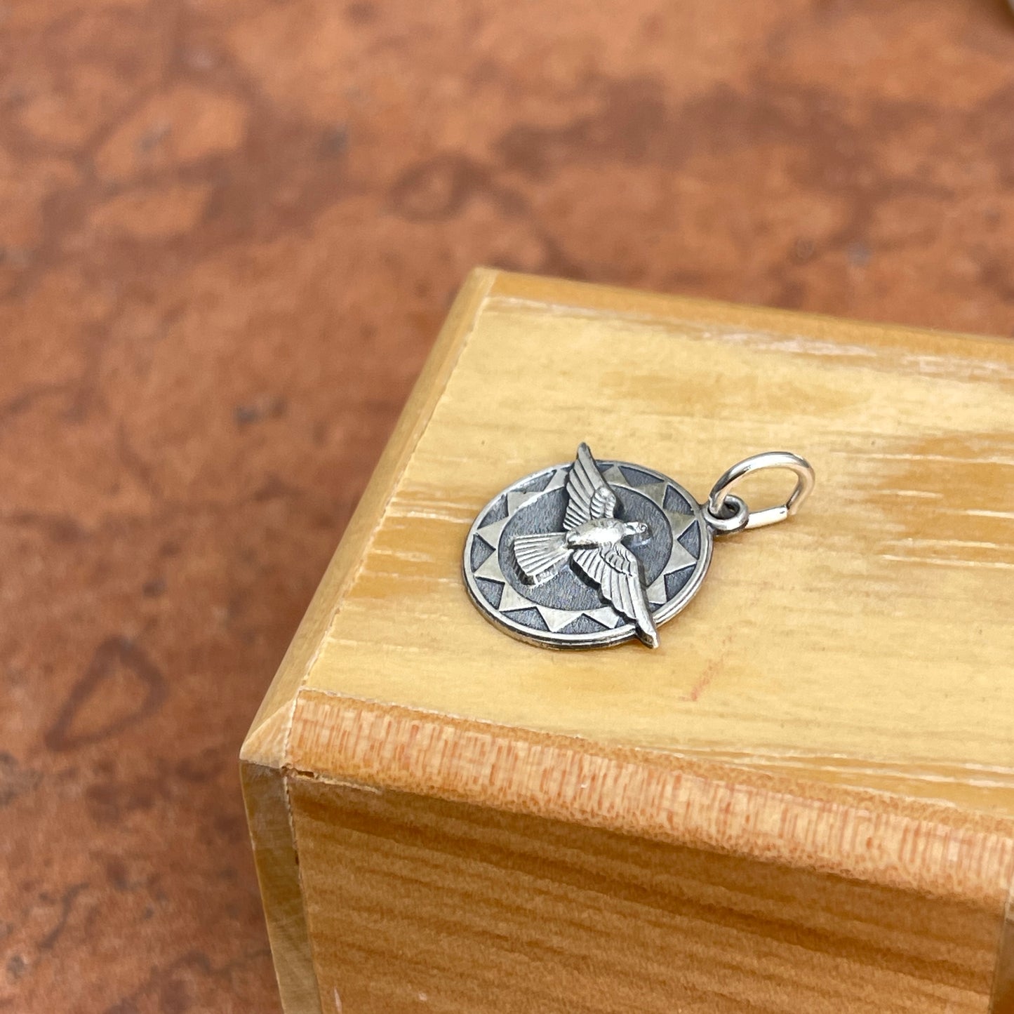 Sterling Silver Antiqued Holy Spirit Round Medal Pendant