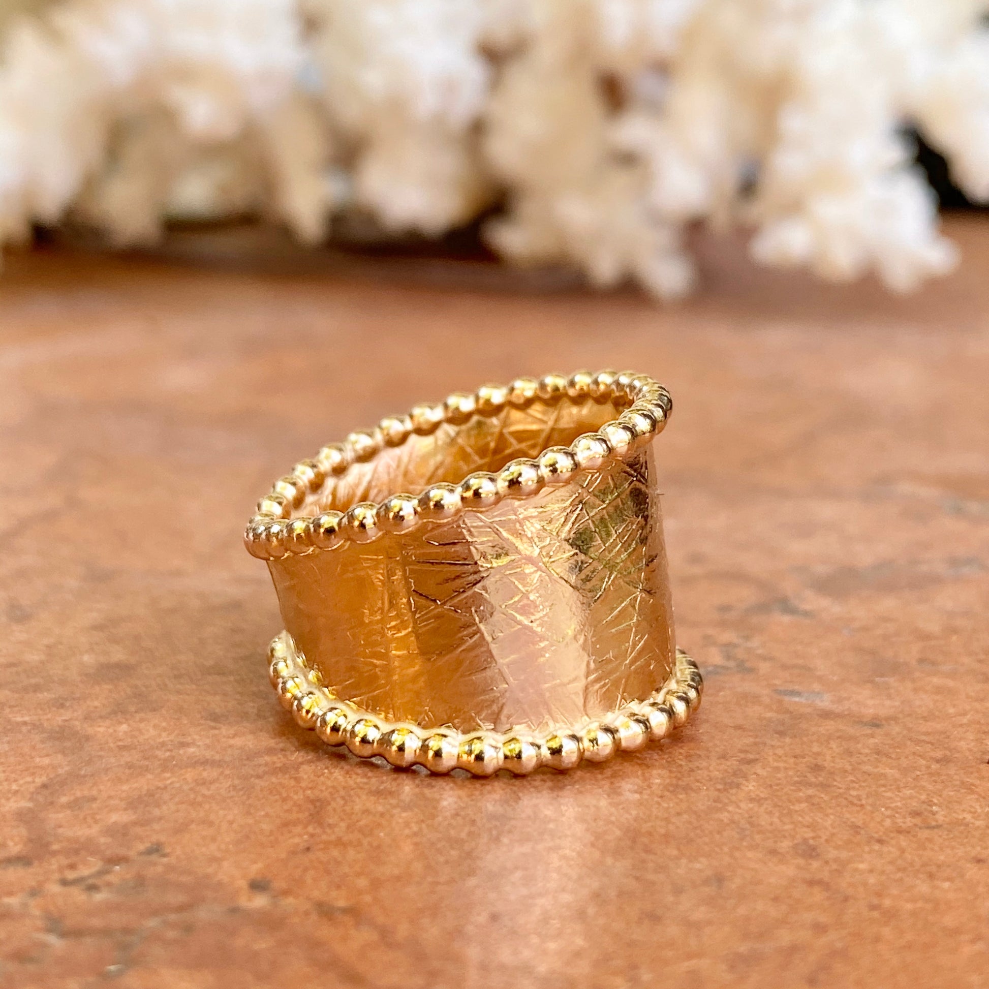12KT Yellow Gold-Filled Beaded Edge Cigar Band Ring, 12KT Yellow Gold-Filled Beaded Edge Cigar Band Ring - Legacy Saint Jewelry