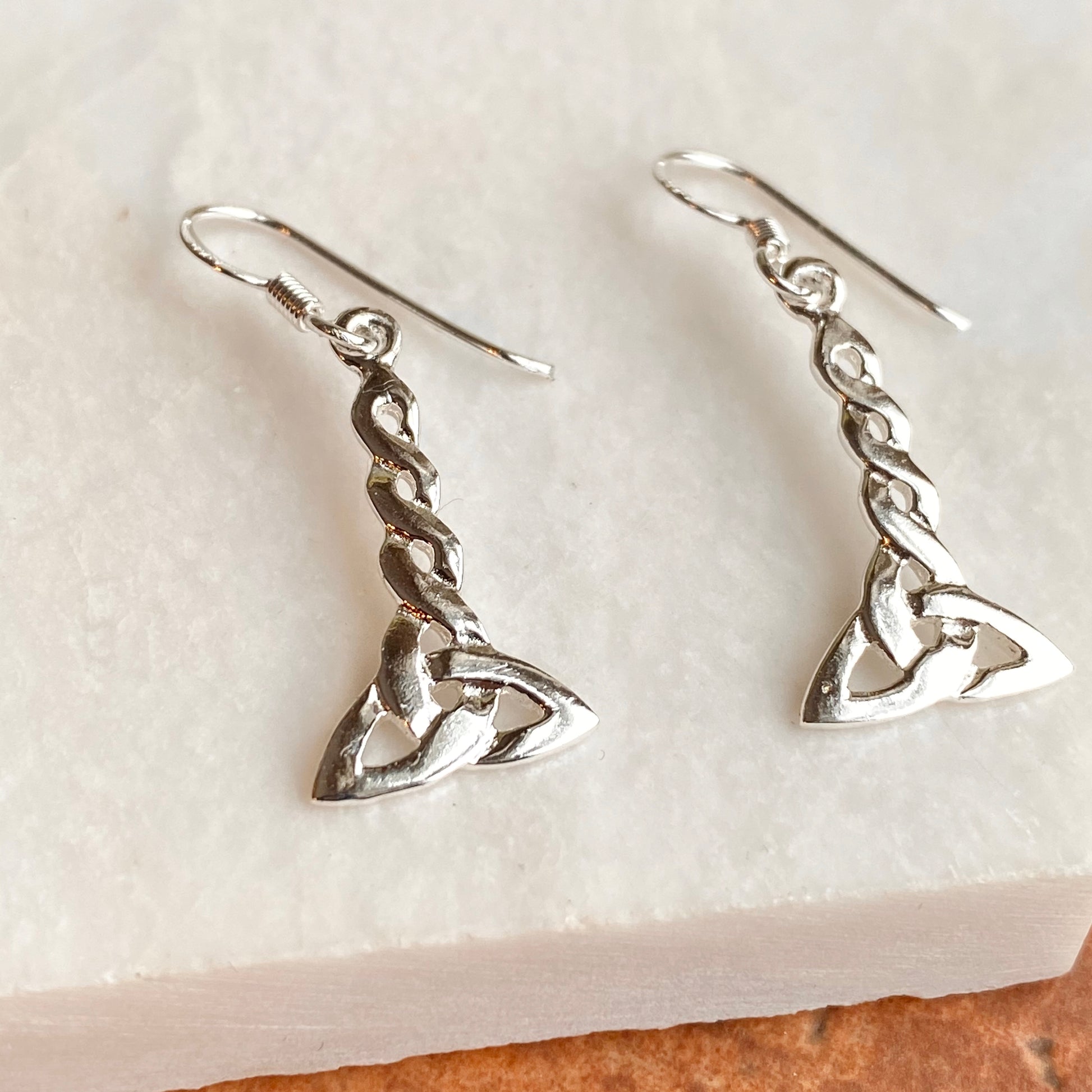 Sterling Silver Celtic Trinity Knot Dangle Earrings, Sterling Silver Celtic Trinity Knot Dangle Earrings - Legacy Saint Jewelry
