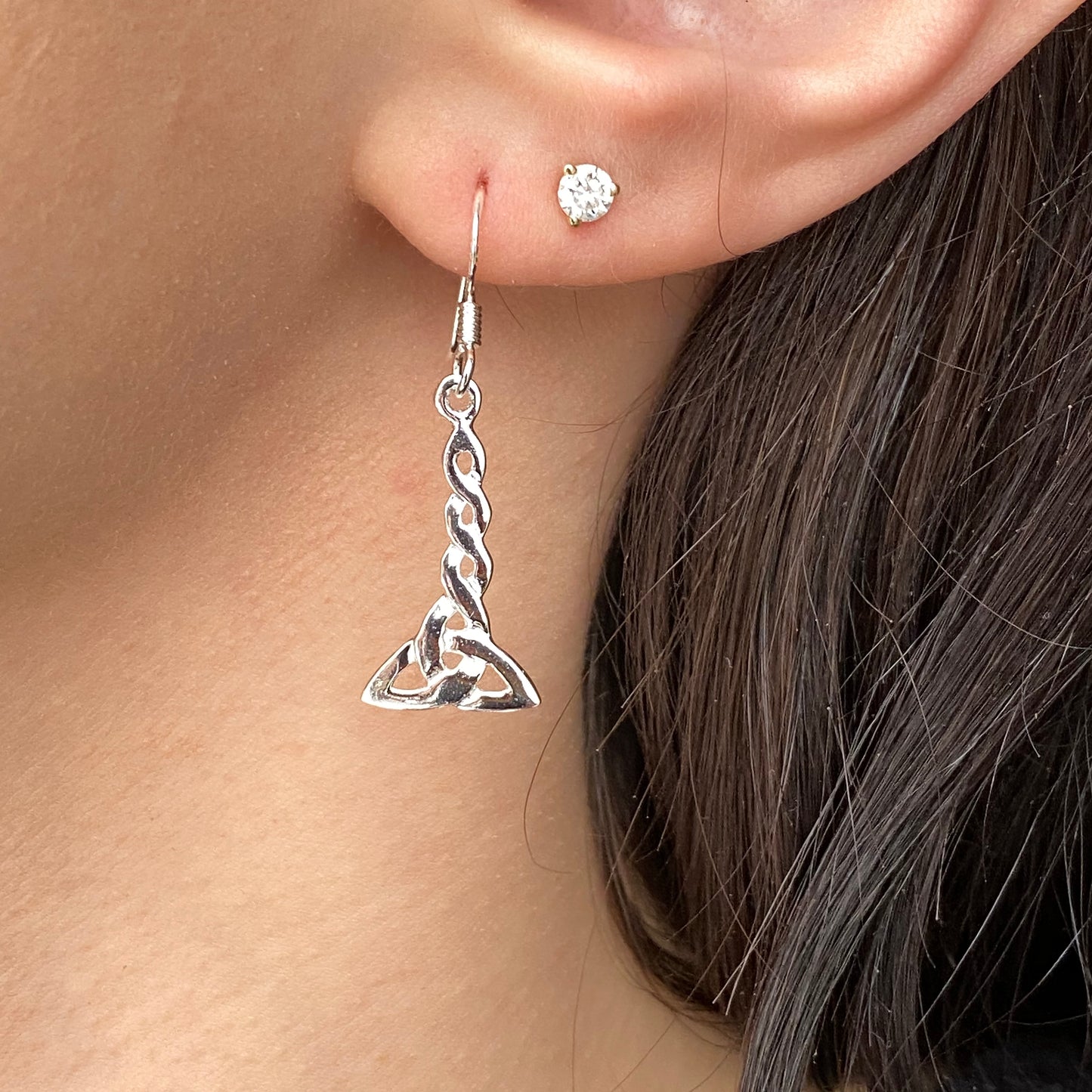 Sterling Silver Celtic Trinity Knot Dangle Earrings, Sterling Silver Celtic Trinity Knot Dangle Earrings - Legacy Saint Jewelry