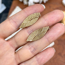 Load image into Gallery viewer, 14KT Yellow Gold Textured Woven Marquise-Shaped Dangle Omega Earrings