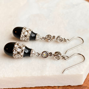 Sterling Silver CZ + Teardrop Onyx Dangle Earrings, Sterling Silver CZ + Teardrop Onyx Dangle Earrings - Legacy Saint Jewelry