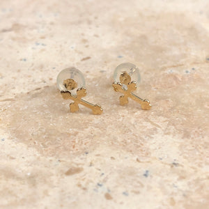 14KT Yellow Gold Polished Cross Stud Earrings, 14KT Yellow Gold Polished Cross Stud Earrings - Legacy Saint Jewelry