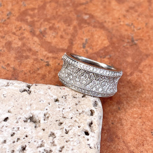 Concave 14KT White Gold + Patterned Pave Diamond Cigar Band Ring - LSJ