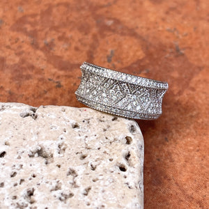 Concave 14KT White Gold + Patterned Pave Diamond Cigar Band Ring - LSJ