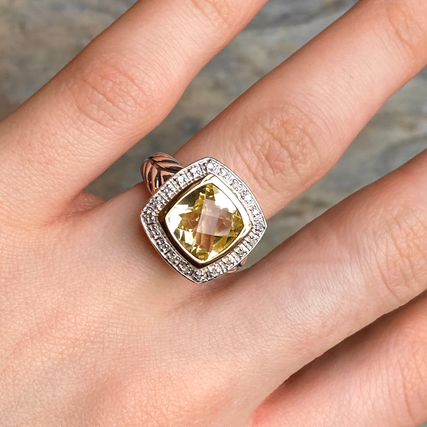 14KT Yellow Gold + Sterling Silver Lemon Quartz + Diamond Ring, 14KT Yellow Gold + Sterling Silver Lemon Quartz + Diamond Ring - Legacy Saint Jewelry