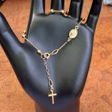 Load image into Gallery viewer, 14KT Yellow Gold Beaded Miraculous Medal + Cross Rosary Bracelet, 14KT Yellow Gold Beaded Miraculous Medal + Cross Rosary Bracelet - Legacy Saint Jewelry