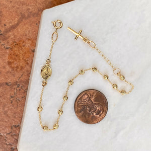 14KT Yellow Gold Beaded Miraculous Medal + Cross Rosary Bracelet, 14KT Yellow Gold Beaded Miraculous Medal + Cross Rosary Bracelet - Legacy Saint Jewelry