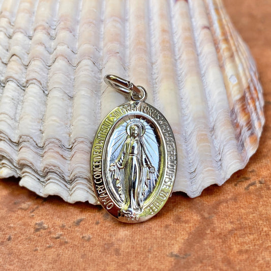 Sterling Silver Polished Oval Miraculous Medal Pendant 24mm, Sterling Silver Polished Oval Miraculous Medal Pendant 24mm - Legacy Saint Jewelry