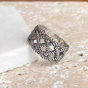 Sterling Silver Oxidized Woven Rope Cigar Band Ring, Sterling Silver Oxidized Woven Rope Cigar Band Ring - Legacy Saint Jewelry