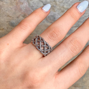 Sterling Silver Oxidized Woven Rope Cigar Band Ring, Sterling Silver Oxidized Woven Rope Cigar Band Ring - Legacy Saint Jewelry