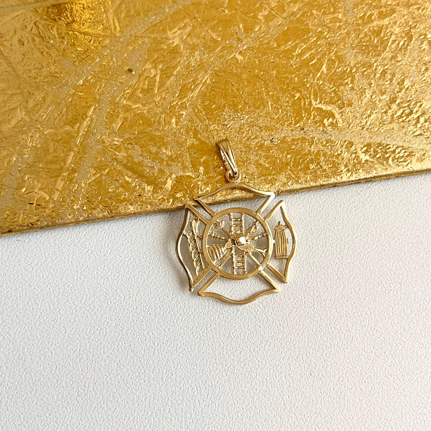 10KT Yellow Gold Cut-Out Firefighter Shield Pendant