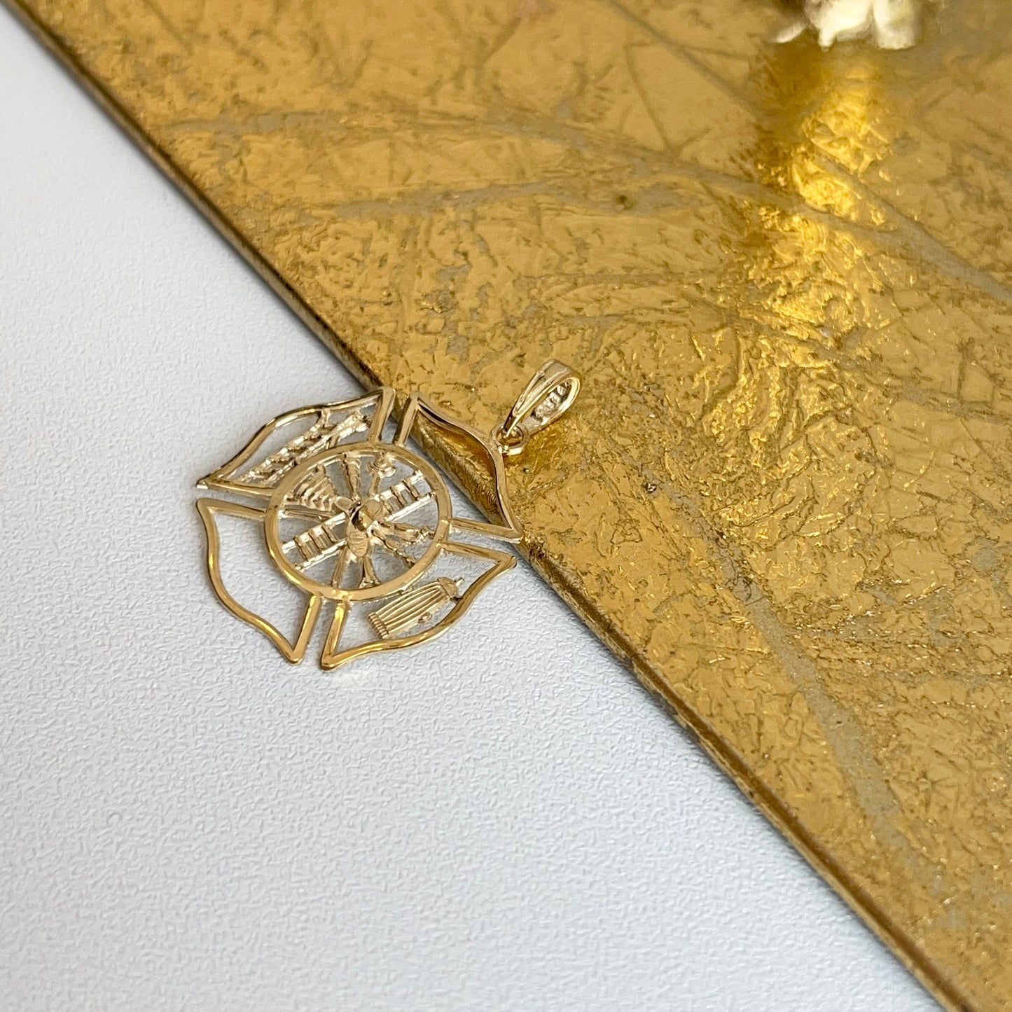 10KT Yellow Gold Cut-Out Firefighter Shield Pendant