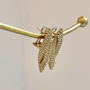 14KT Yellow Gold Textured Woven Marquise-Shaped Dangle Omega Earrings