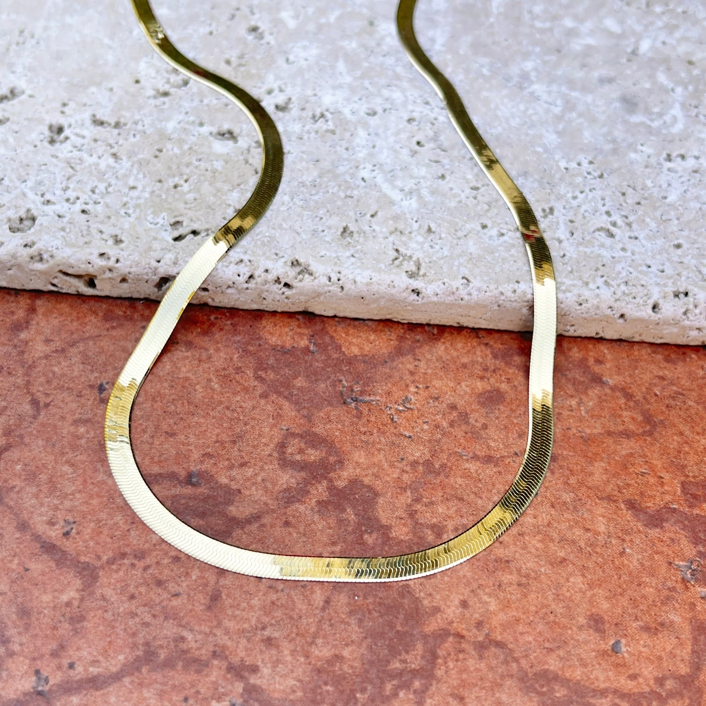 14KT Yellow Gold Polished Flat 4mm Herringbone Chain Necklace