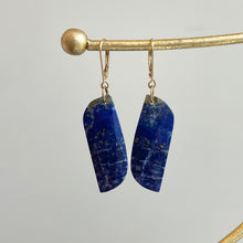 Load image into Gallery viewer, Estate 14KT Yellow Gold Blue Lapis Rectangle Lever Back Earrings