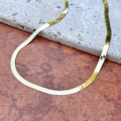 14KT Yellow Gold Polished Flat 4mm Herringbone Chain Necklace