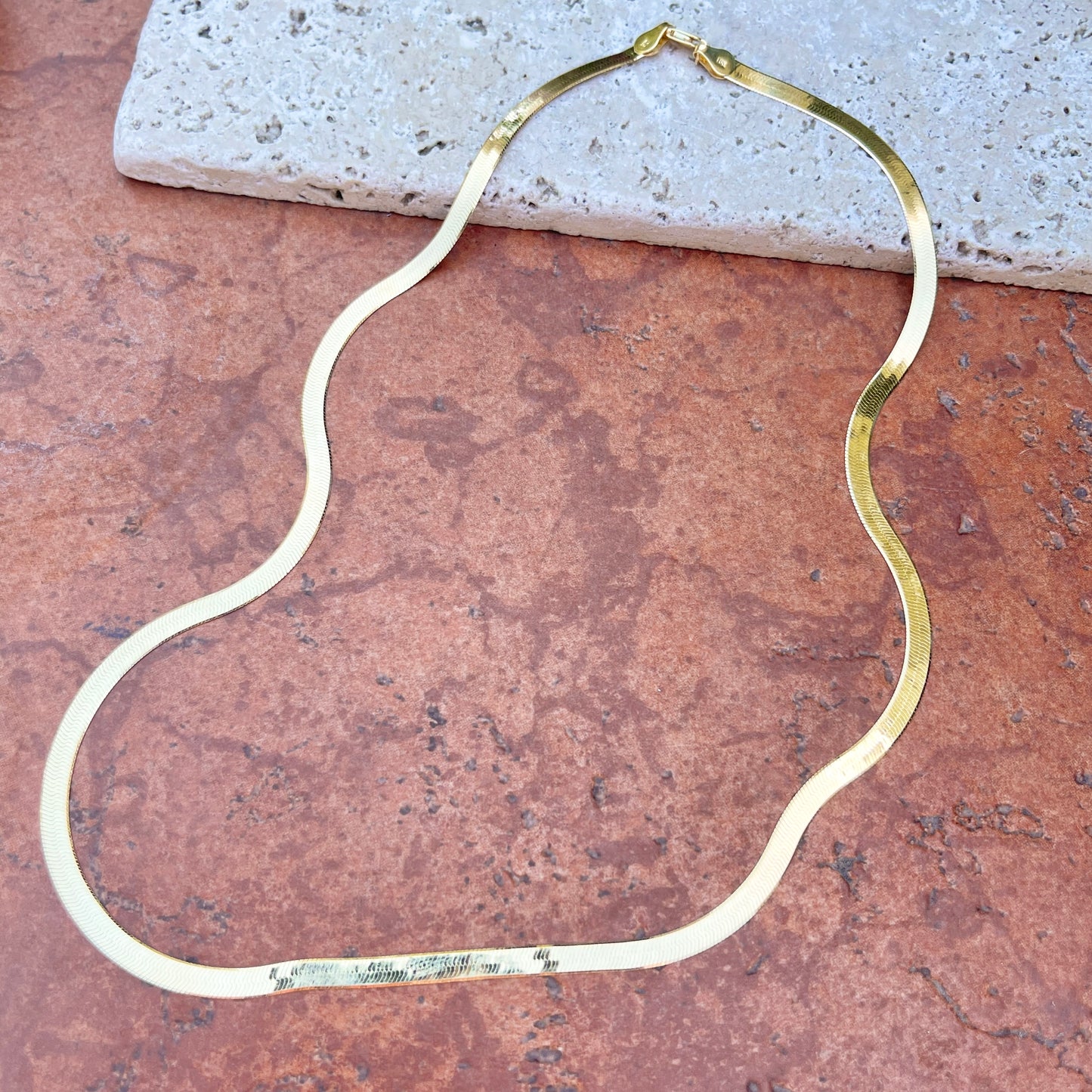 14KT Yellow Gold Polished Flat 4mm Herringbone Chain Necklace