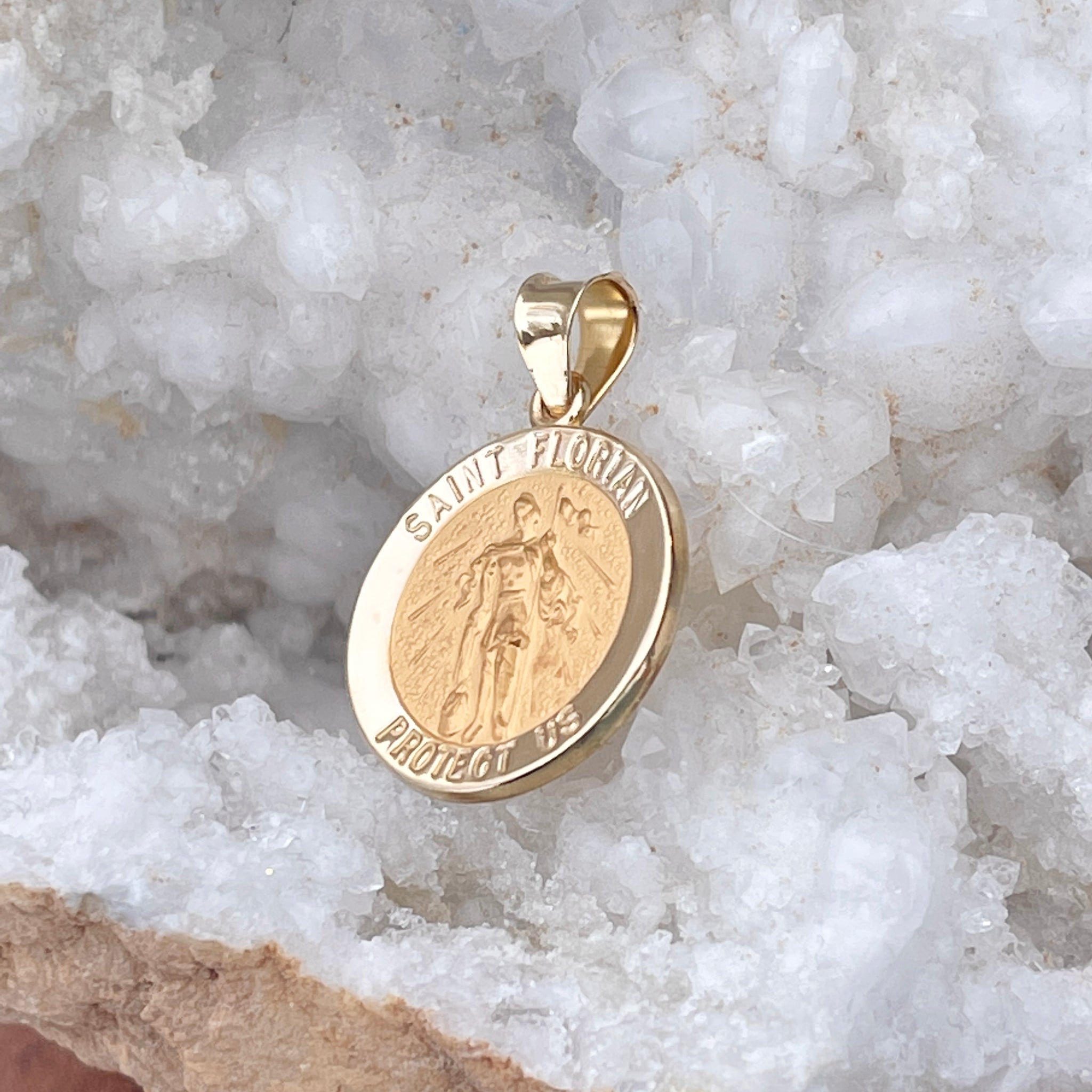 14k White Gold and Satin St. Florian Medal Pendant