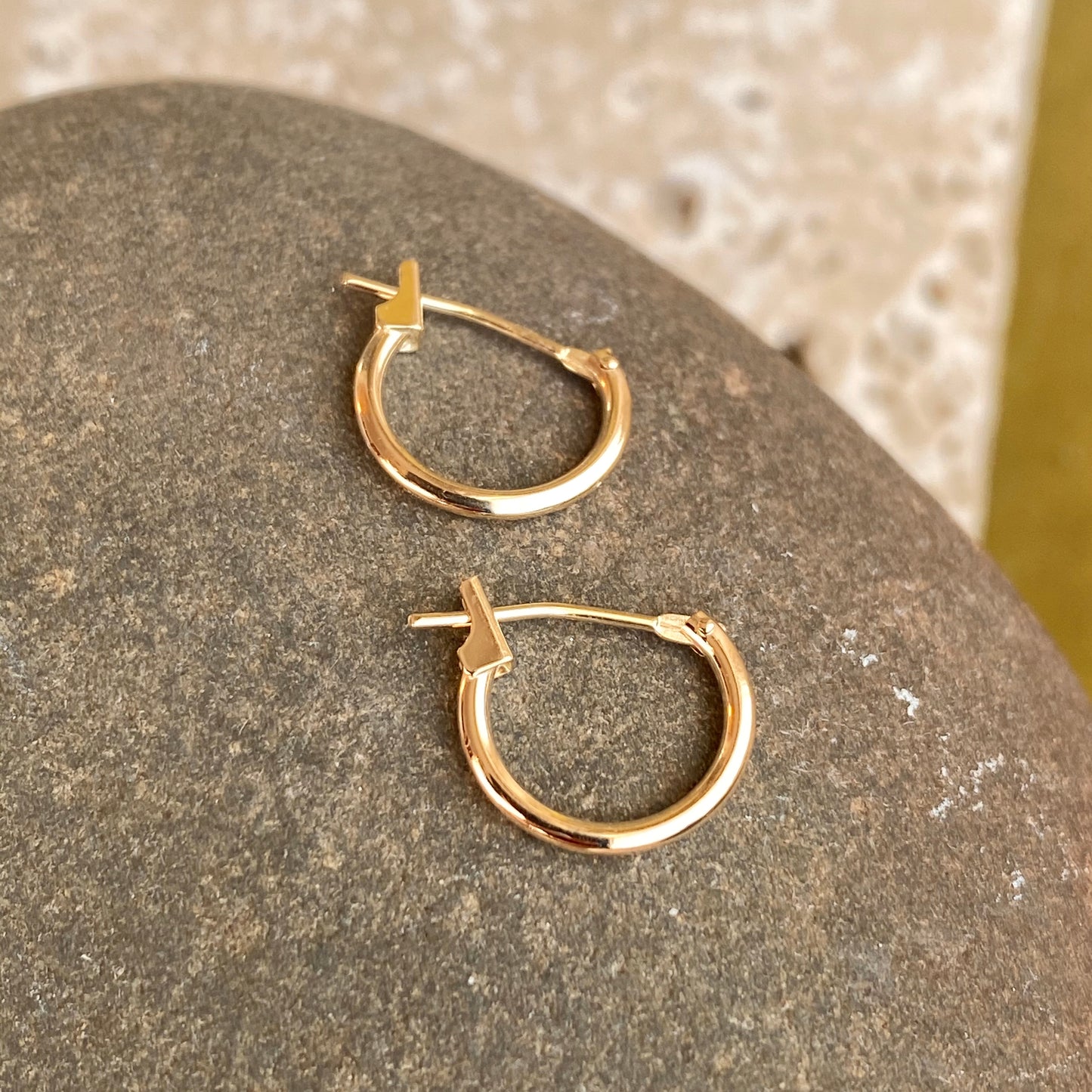 OOO 14KT Yellow Gold Snap Back Mini Hoop Earrings 13mm, OOO 14KT Yellow Gold Snap Back Mini Hoop Earrings 13mm - Legacy Saint Jewelry