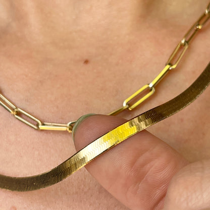 14KT Yellow Gold Polished Flat 4mm Herringbone Chain Necklace