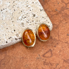 Load image into Gallery viewer, Estate 14KT Yellow Gold Oval Bezel Amber Omega Earrings