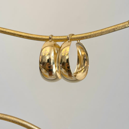 10KT Yellow Gold Chunky Tapered Round Hoop Earrings 27mm