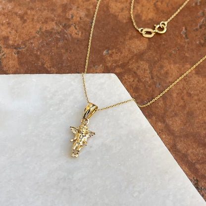 14KT Yellow Gold 3D Baby Guardian Angel Pendant Chain Necklace