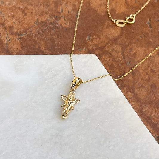 14KT Yellow Gold 3D Baby Guardian Angel Pendant Chain Necklace