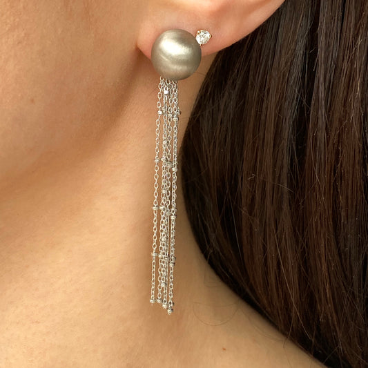 Sterling Silver Matte Ball Dangling Chains Earrings, Sterling Silver Matte Ball Dangling Chains Earrings - Legacy Saint Jewelry