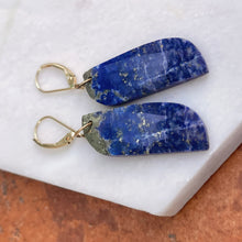 Load image into Gallery viewer, Estate 14KT Yellow Gold Blue Lapis Rectangle Lever Back Earrings