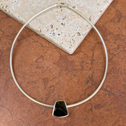 Sterling Silver Polished Black Onyx Geometric Pendant Omega Necklace