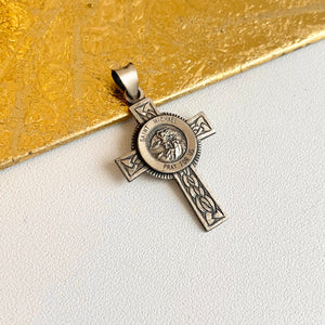 Sterling Silver Antiqued St Michael Medal Cross Pendant