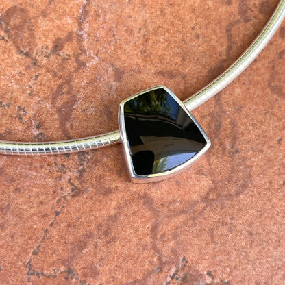 Sterling Silver Polished Black Onyx Geometric Pendant Omega Necklace