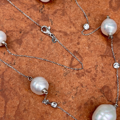14KT White Gold Paspaley South Sea Pearls + CZ Chain Necklace 43" - LSJ