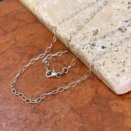 14KT White Gold Textured 2.5mm Oval Link Chain Necklace