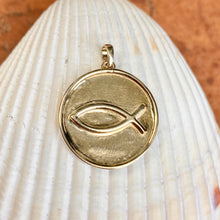 Load image into Gallery viewer, 14KT Yellow Gold Matte Ichthus Round Medal Disc Pendant, 14KT Yellow Gold Matte Ichthus Round Medal Disc Pendant - Legacy Saint Jewelry