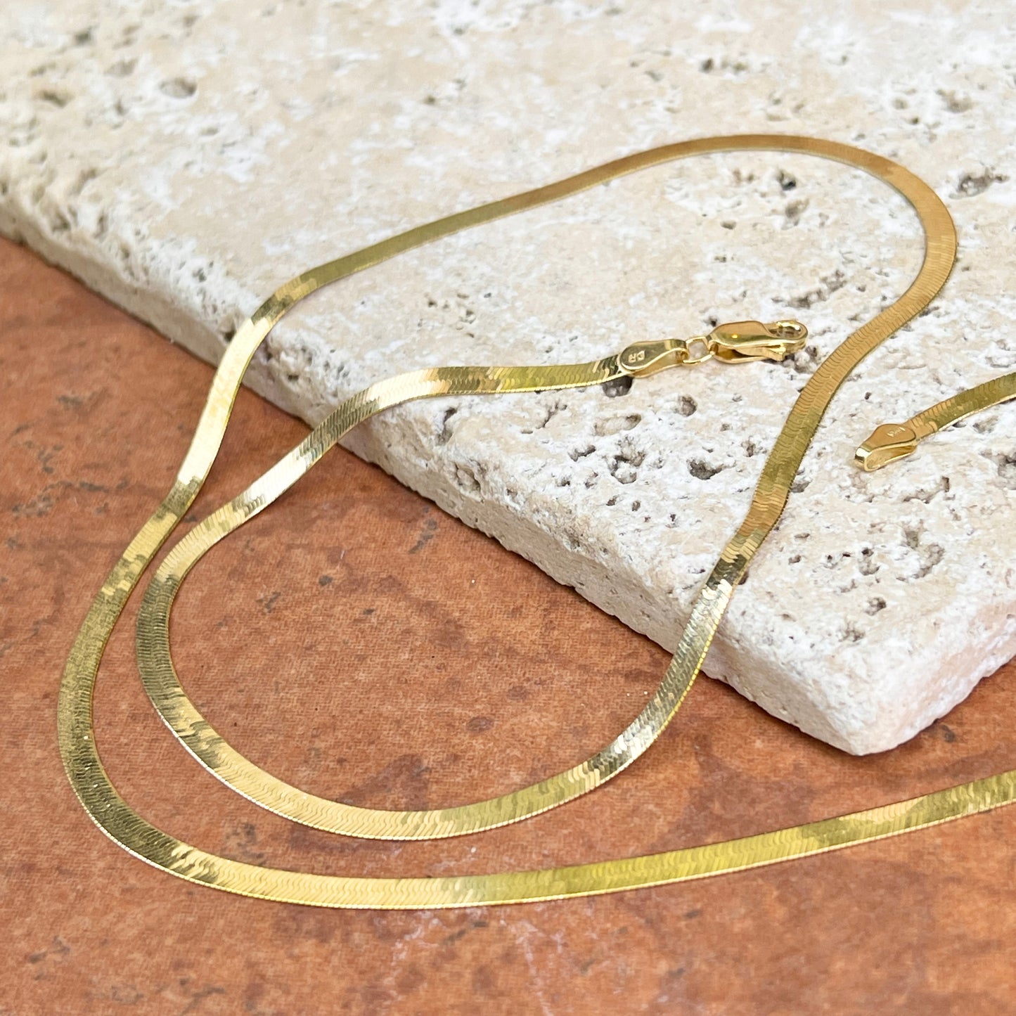 10KT Yellow Gold Polished Flat 3mm Herringbone Chain Necklace