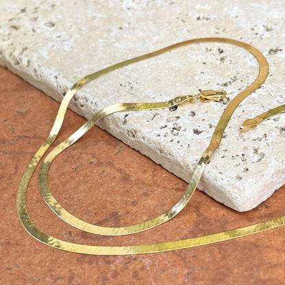14KT Yellow Gold Polished Flat 3mm Herringbone Chain Necklace