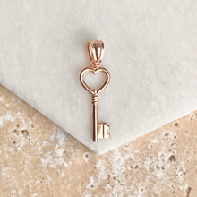 Load image into Gallery viewer, OOO 14KT Rose Gold Small Key Heart Pendant Charm, OOO 14KT Rose Gold Small Key Heart Pendant Charm - Legacy Saint Jewelry