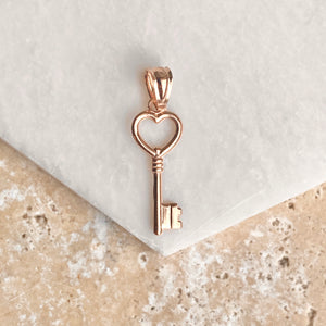 OOO 14KT Rose Gold Small Key Heart Pendant Charm, OOO 14KT Rose Gold Small Key Heart Pendant Charm - Legacy Saint Jewelry