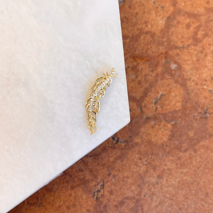 14KT Yellow Gold Curved Diamond Feather Pendant Slide