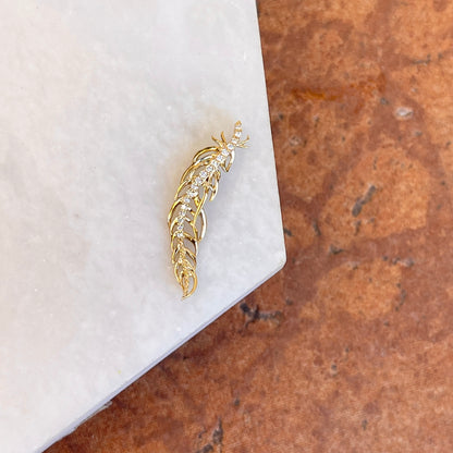 14KT Yellow Gold Curved Diamond Feather Pendant Slide