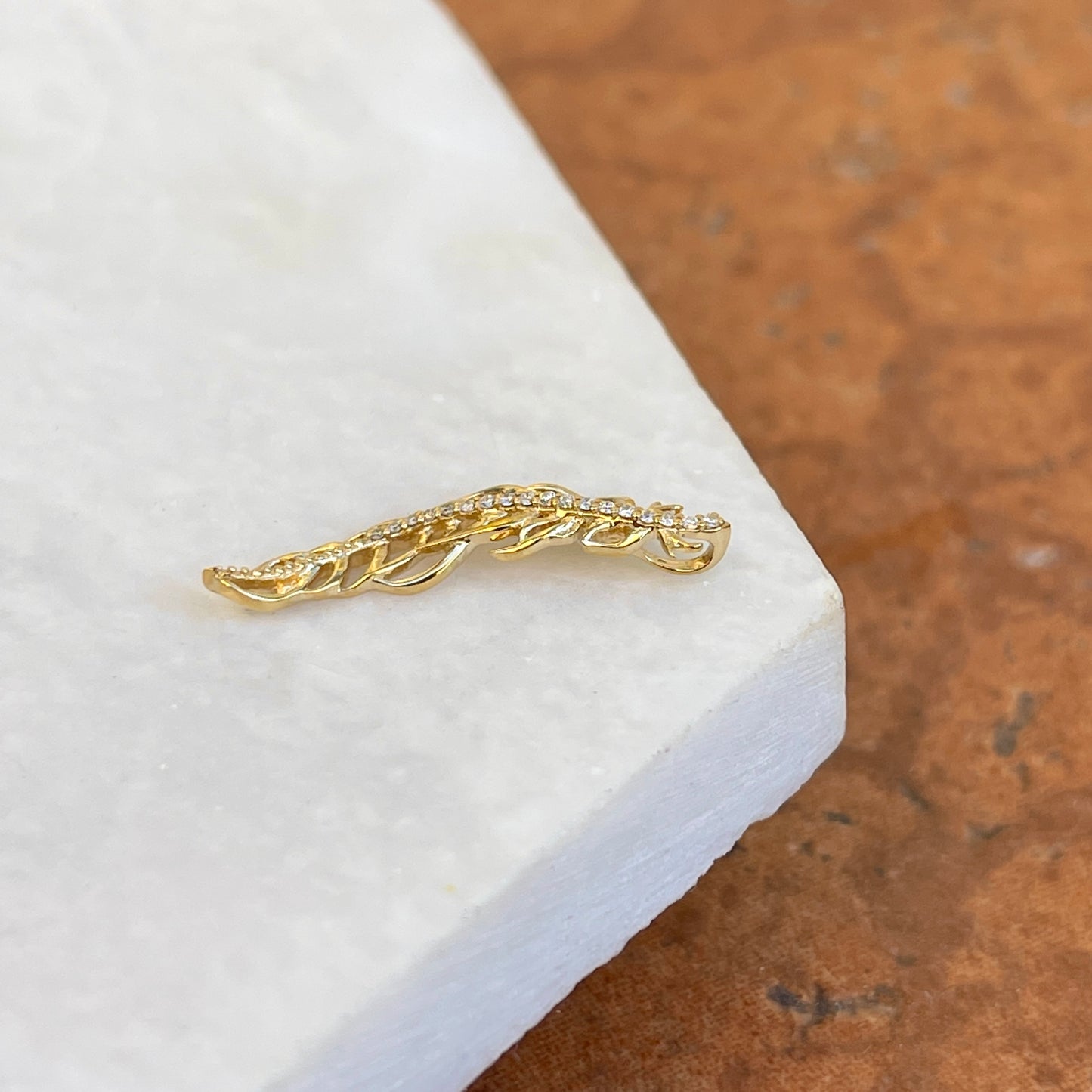 14KT Yellow Gold Curved Diamond Feather Pendant Slide