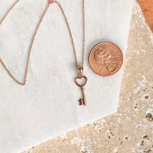 Load image into Gallery viewer, OOO 14KT Rose Gold Small Key Heart Pendant Chain Necklace, OOO 14KT Rose Gold Small Key Heart Pendant Chain Necklace - Legacy Saint Jewelry