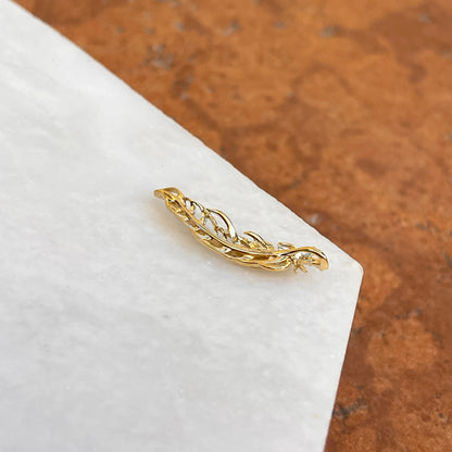 14KT Yellow Gold Curved Diamond Feather Pendant Slide